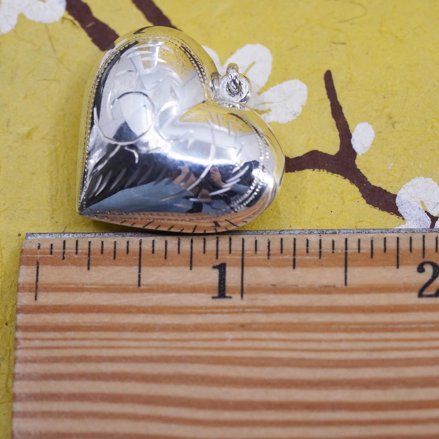 Vintage Sterling silver handmade heart pendant, puffy 925 big heart