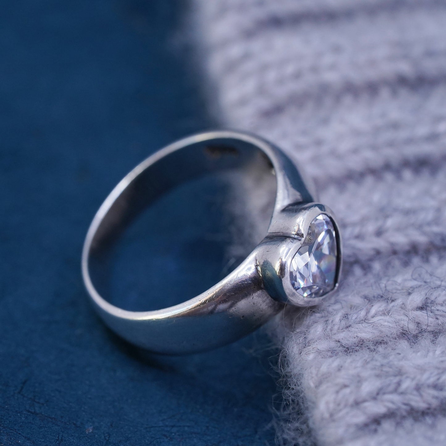 Size 7, vintage Sterling silver 925 engagement ring with cz heart