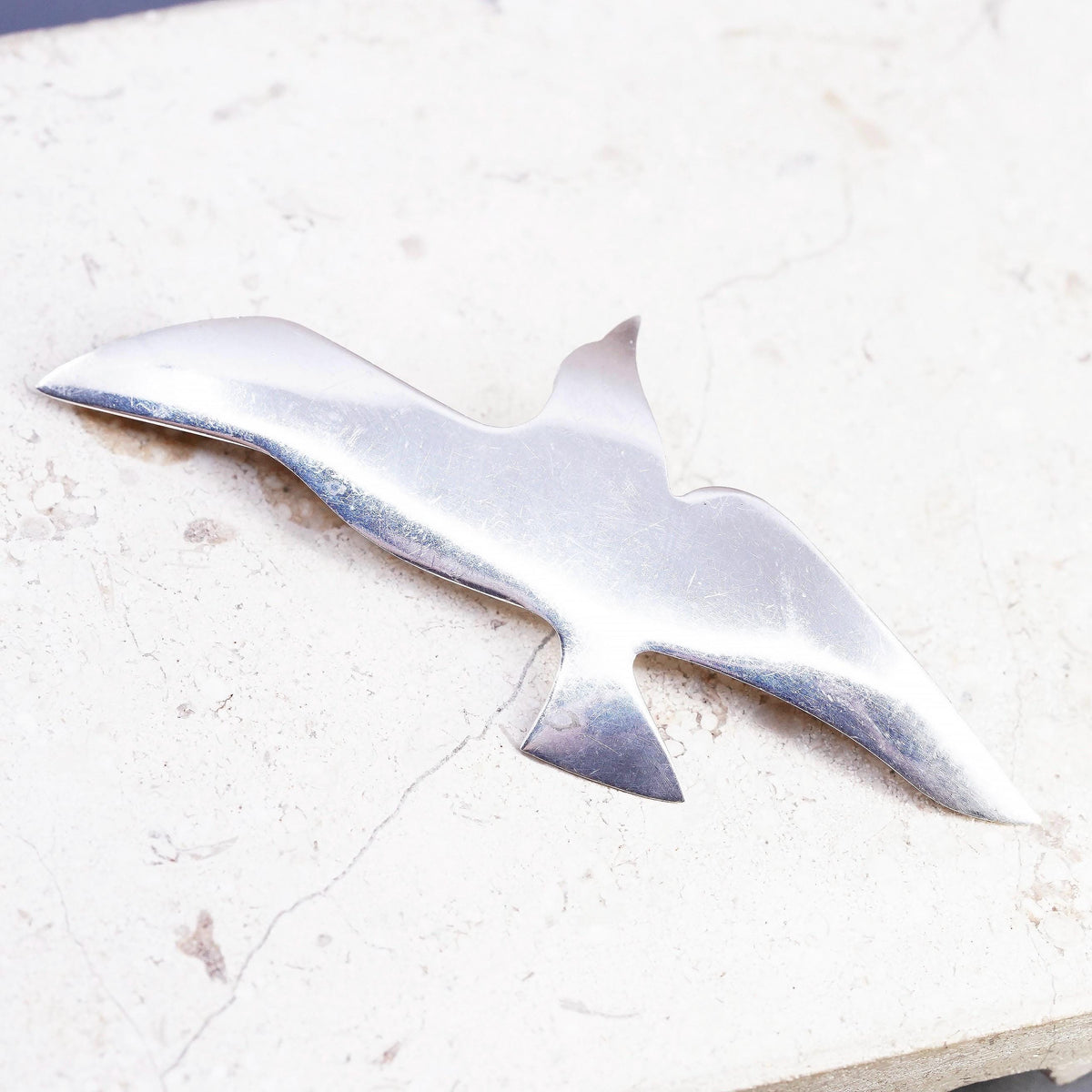 Vintage Sterling 925 Silver Seagull Bird Brooch Pin Large Flying Bird Jewelry