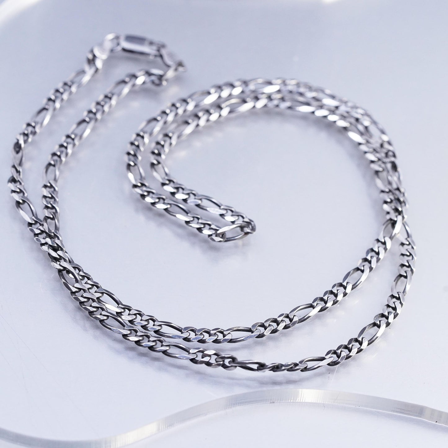 24" 4mm, vintage Sterling 925 silver figaro chain necklace