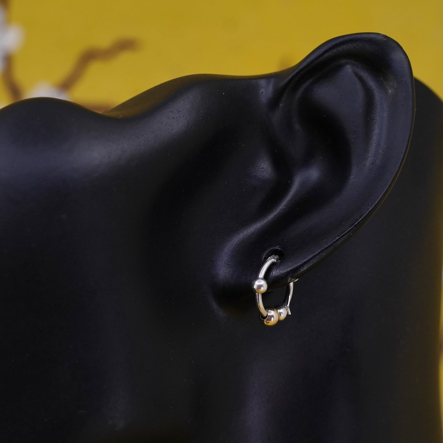 0.5”, Vintage Sterling 925 silver handmade earrings, 925 hoops with 14K bead