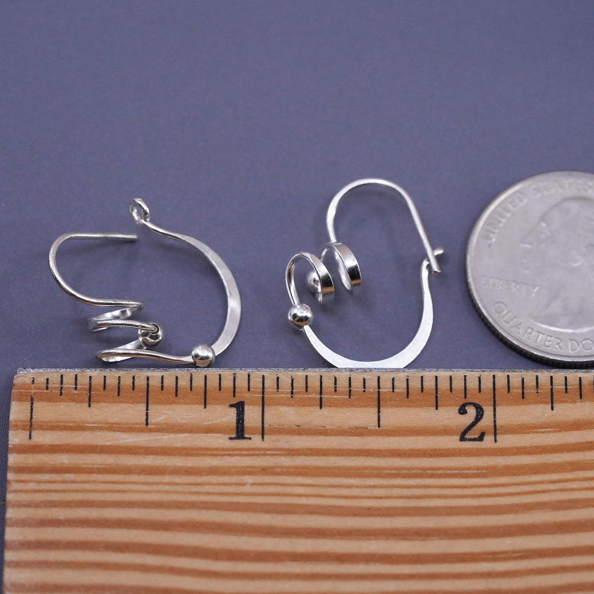 1", vintage Sterling silver handmade hoop earrings, 925 huggie hoops with beads