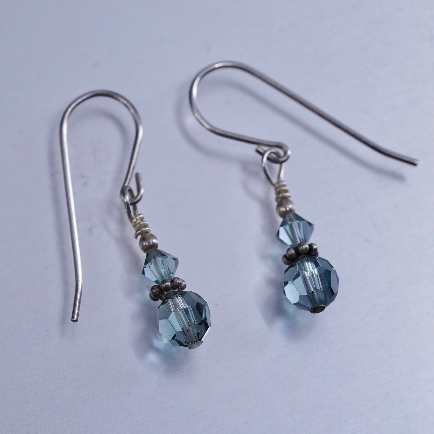 Vintage Sterling 925 silver earrings with blue crystal