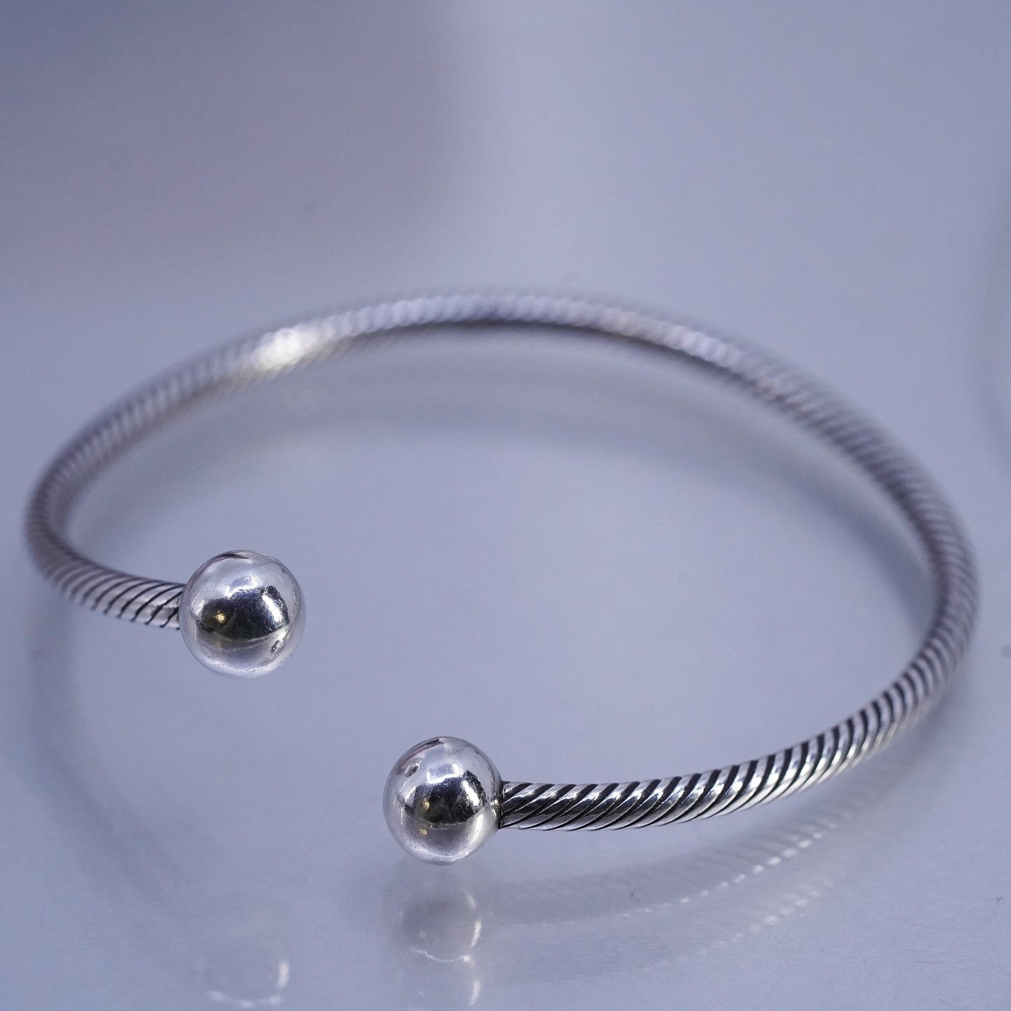 7", Vintage Sterling 925 silver handmade bracelet, cable cuff with beads