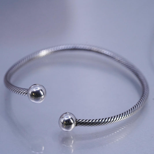 7", Vintage Sterling 925 silver handmade bracelet, cable cuff with beads