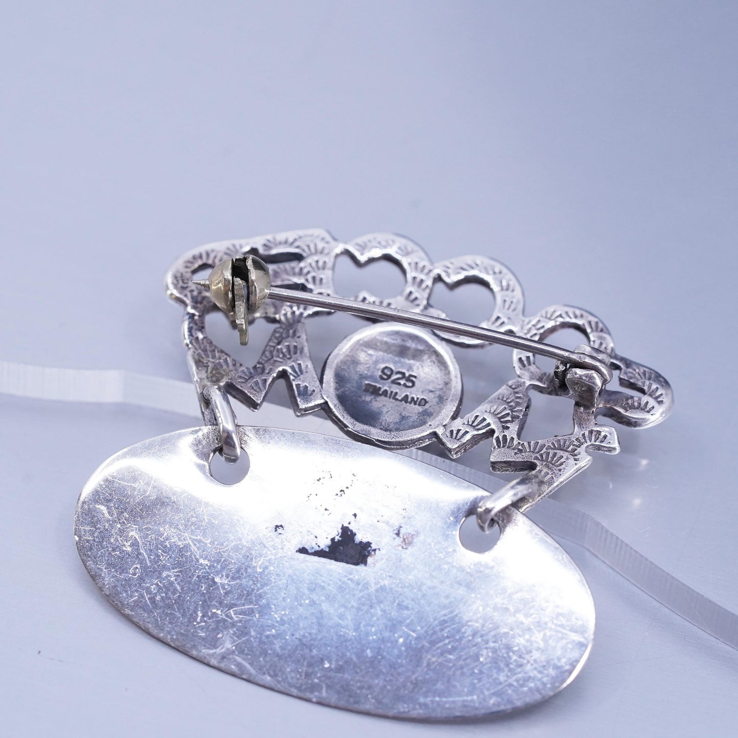 Vintage sterling silver handmade brooch, 925 soccer mom pin with blank tag