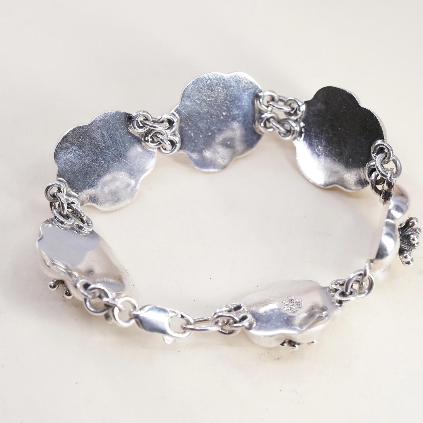 7", VTG Mexican JRI sterling silver bracelet, cherry blossom flower link chain