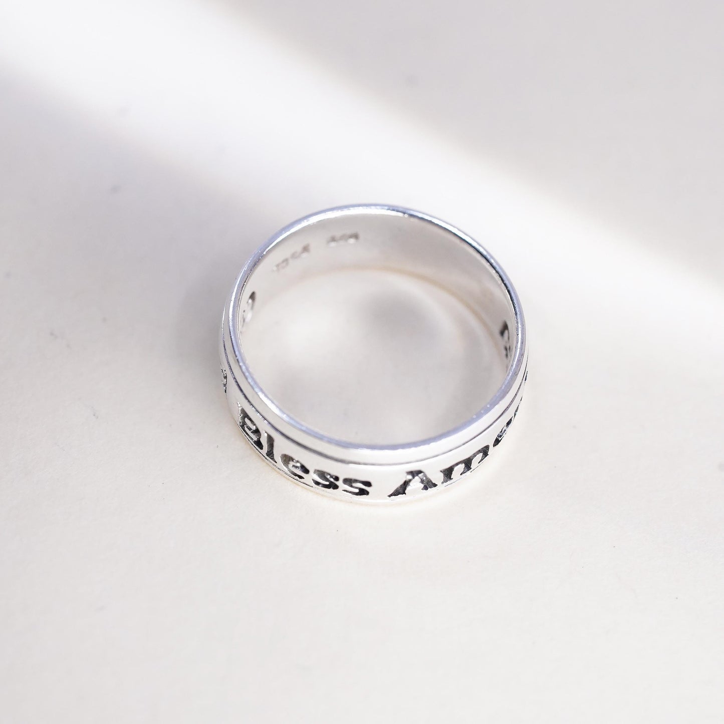 Size 7, VTG 925 Sterling Silver God Bless America Ring | Openwork Modern Band