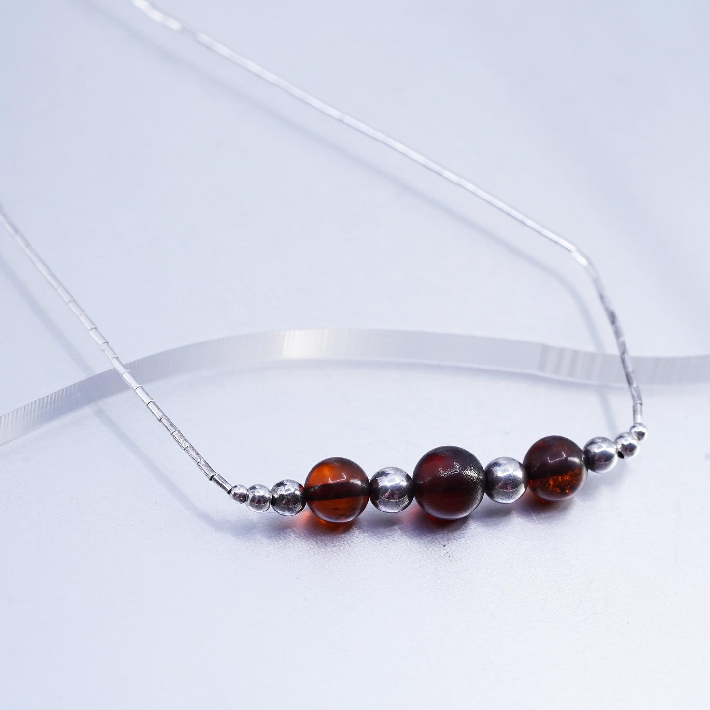 18", vintage southwestern Sterling liquid Silver 925 necklace with amber