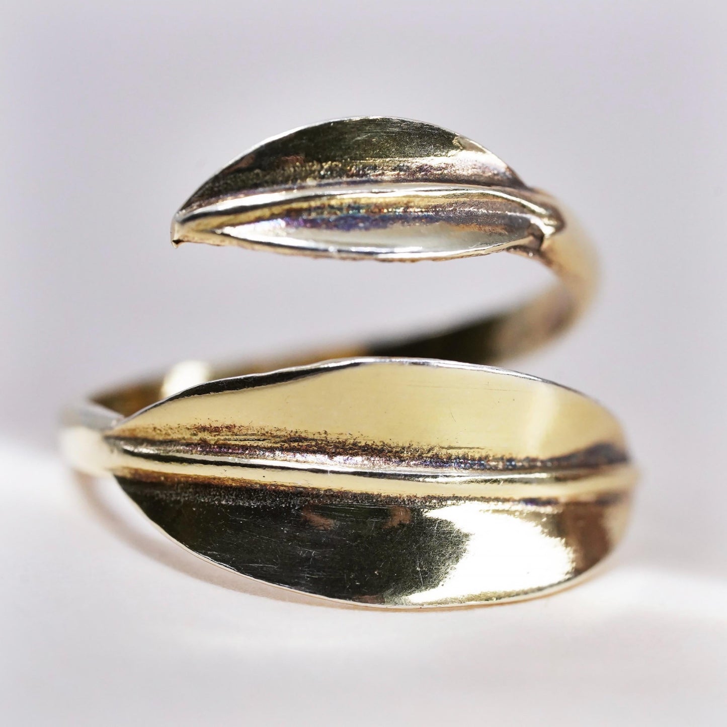 Size adjustable, Yellow Gold Plated sterling silver ring, 925 leaf wrap band