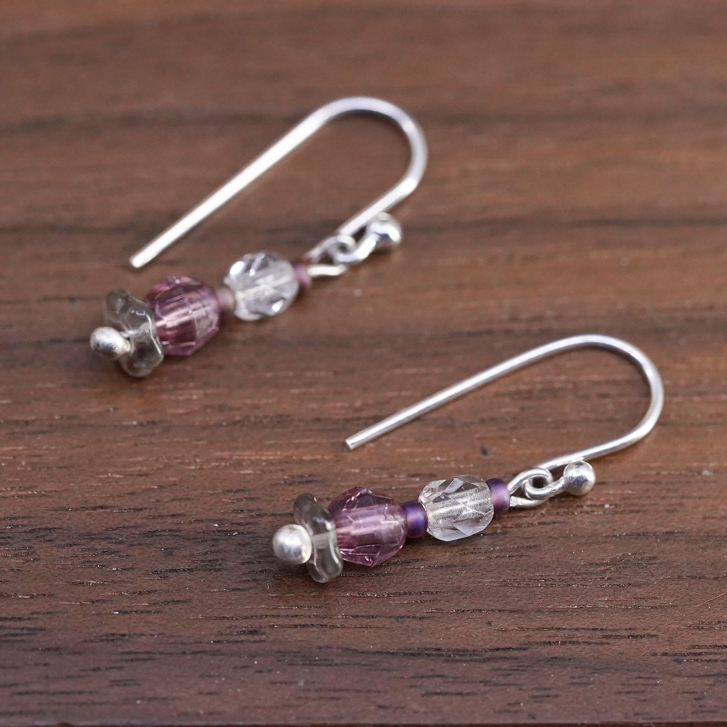 Vintage Sterling silver earrings, solid 925 silver hooks with crystal beads