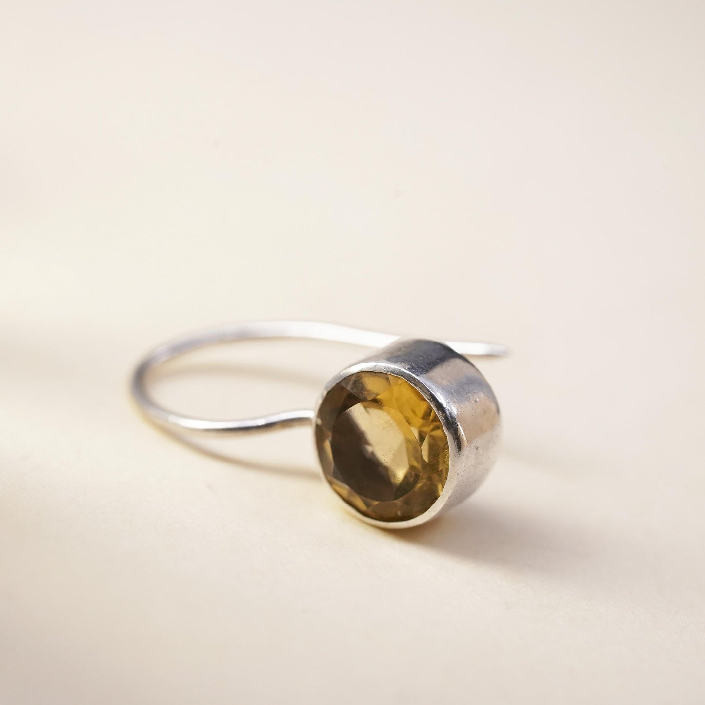 vintage sterling silver 925 handmade single circle citrine earring