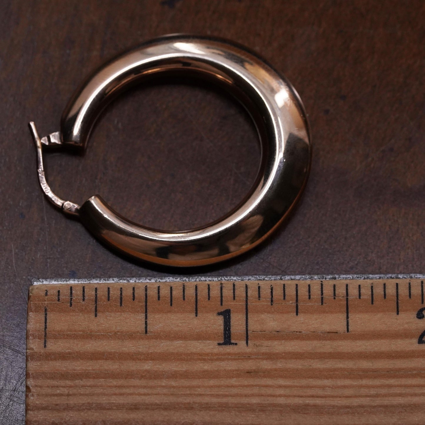 1.5", Italian vermeil gold over sterling 925 silver single earring, hoop