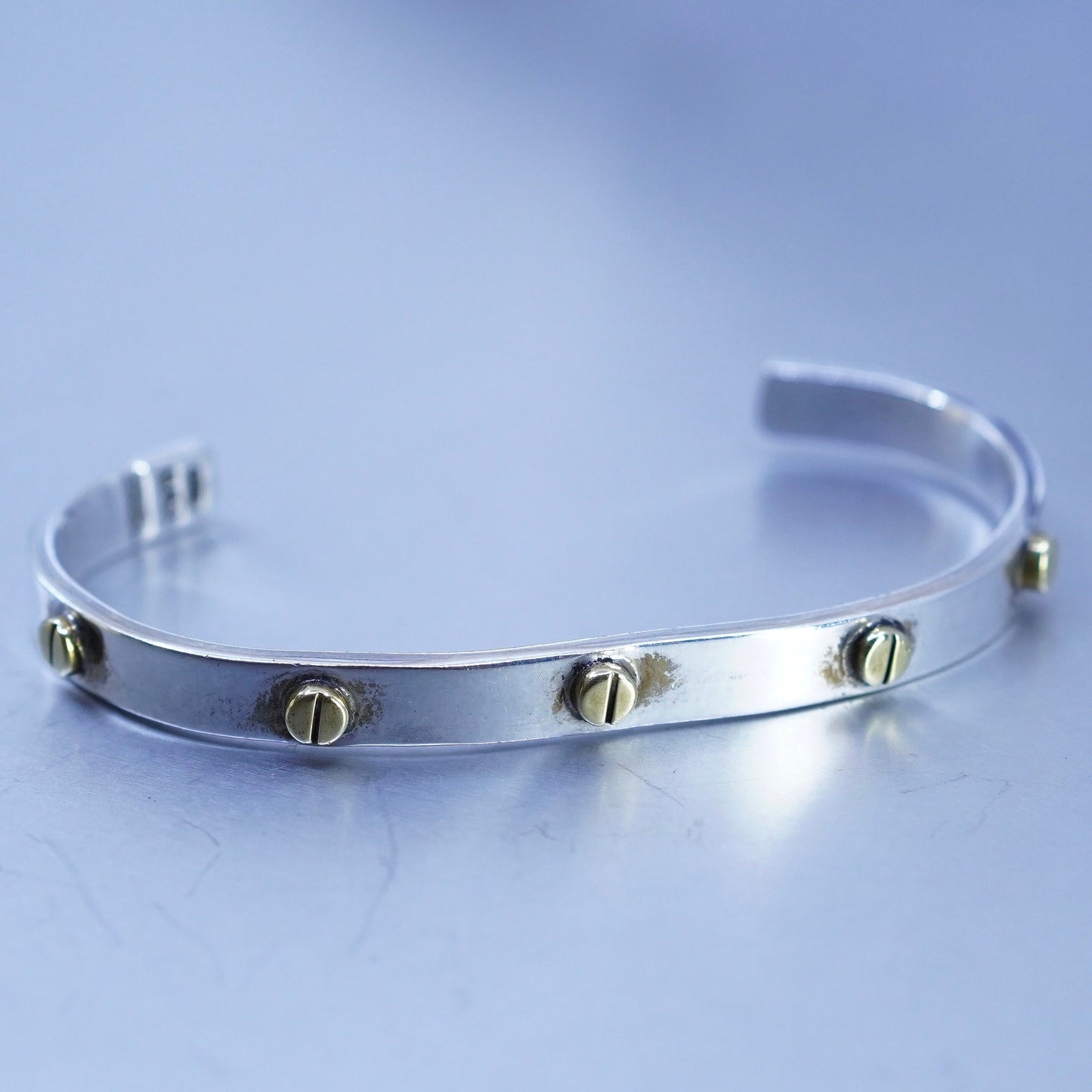6”, Vintage two tone mexico Sterling 925 silver handmade bracelet, twisted cuff