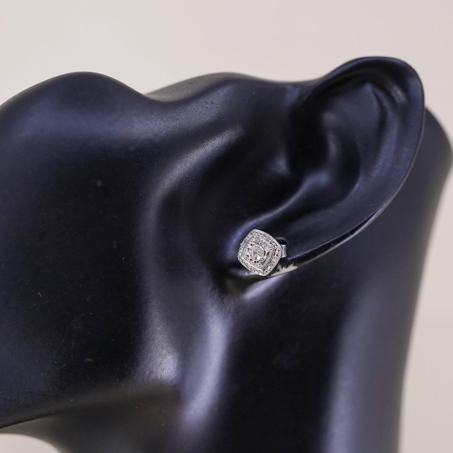 Vintage sterling silver handmade earrings, 925 studs with cluster diamonds