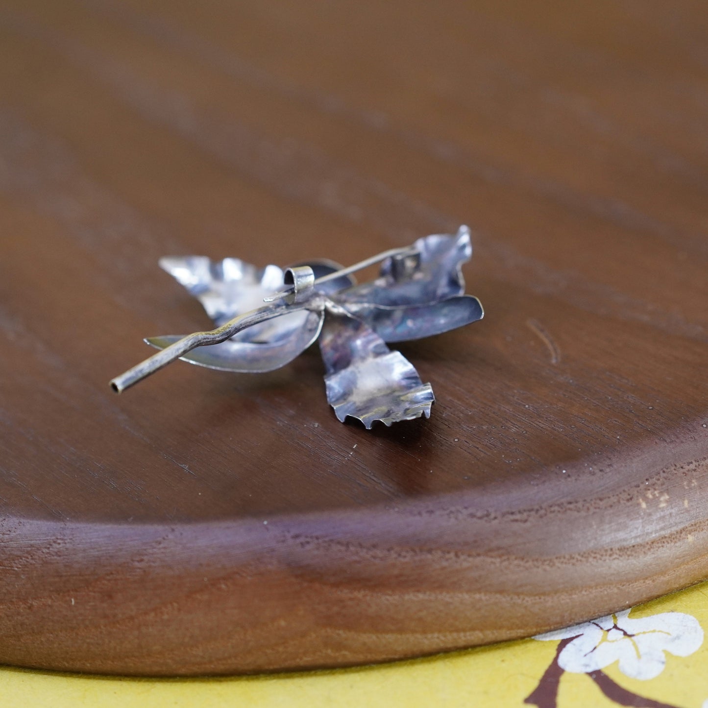 Vintage handmade sterling 925 silver orchid flower brooch