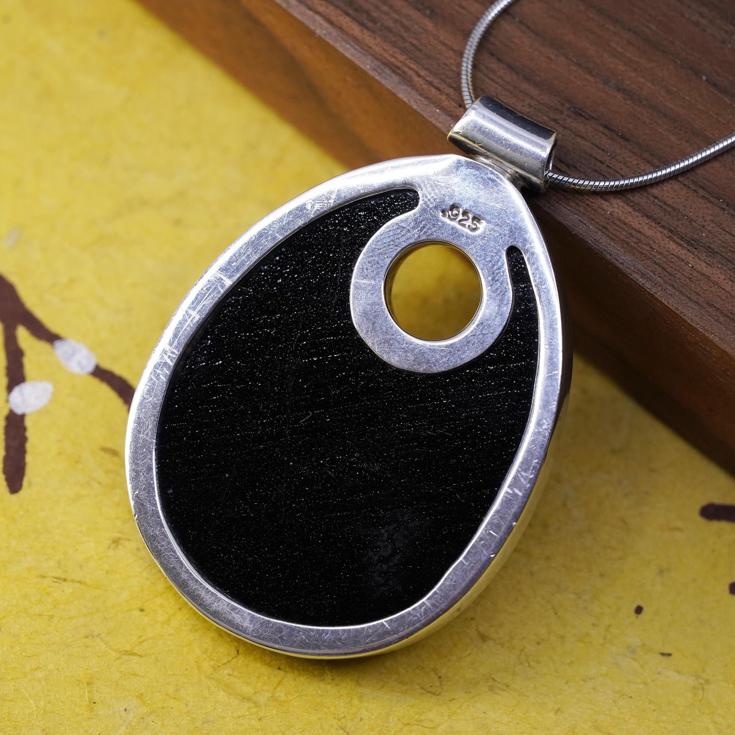 20", Sterling silver necklace, 925 snake chain teardrop foiled glass pendant