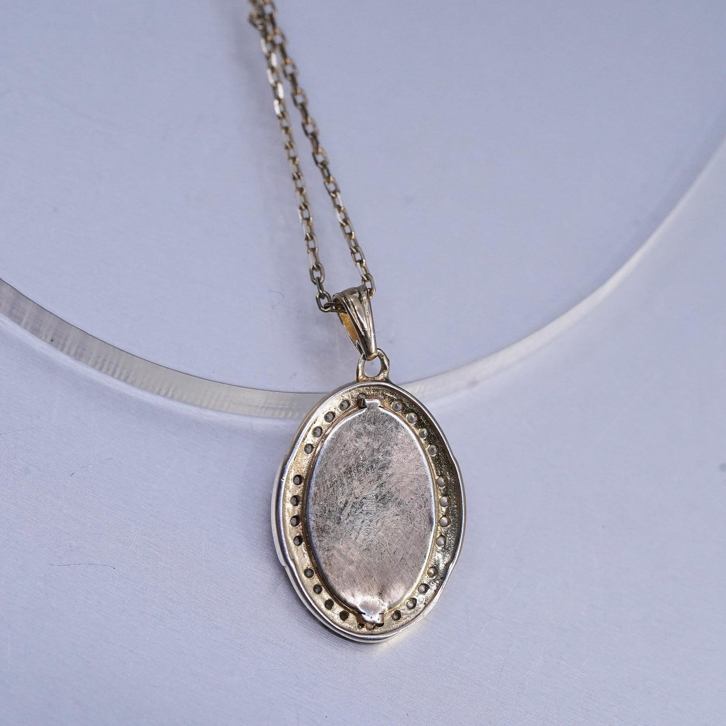 18" vermeil gold sterling 925 silver circle chain necklace Virgin Mary pendant