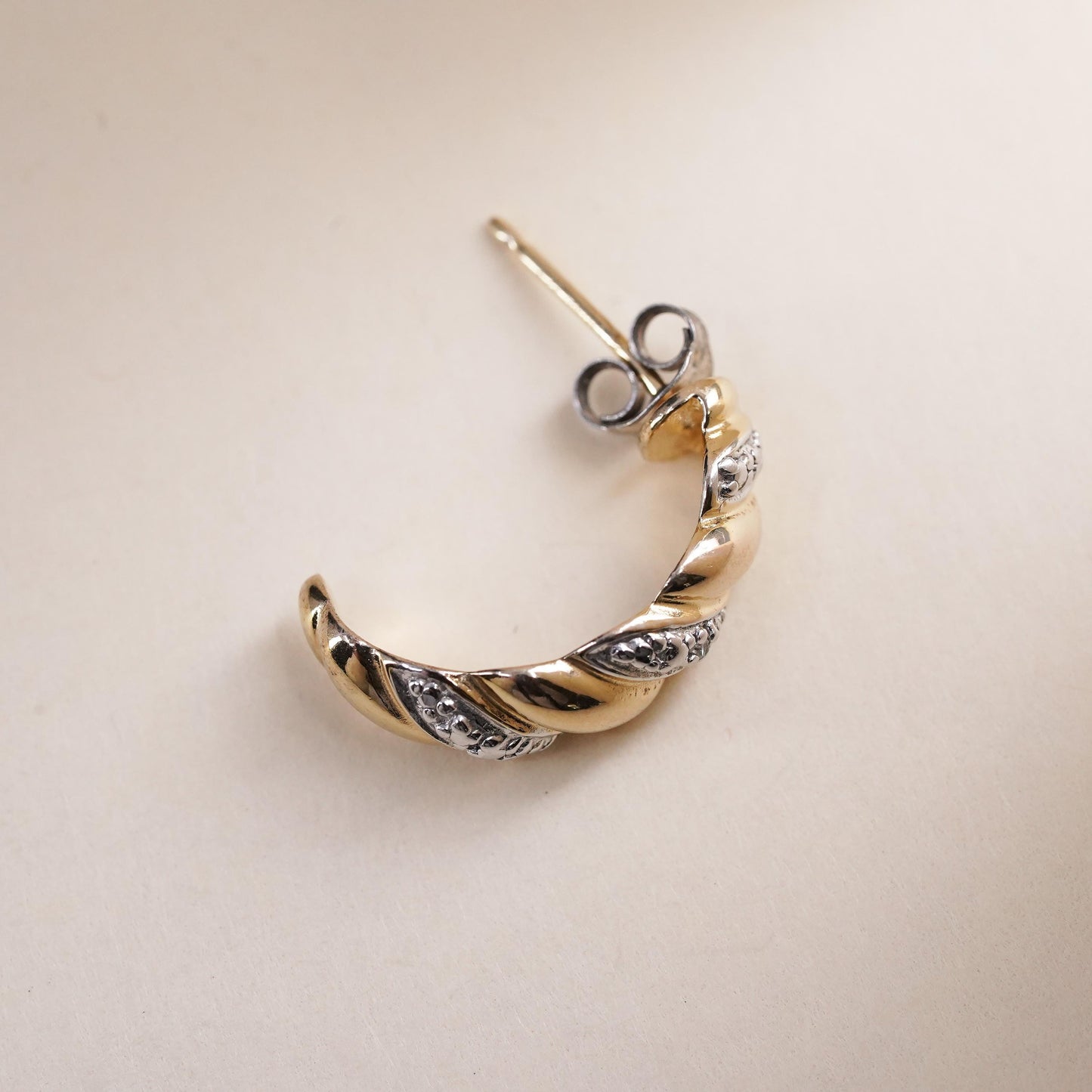 0.5", Vintage vermeil gold over sterling silver single earring, stud diamond