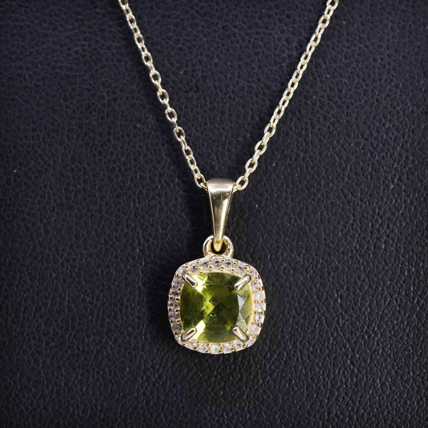 16+2", vermeil gold plated Sterling 925 silver circle necklace peridot pendant