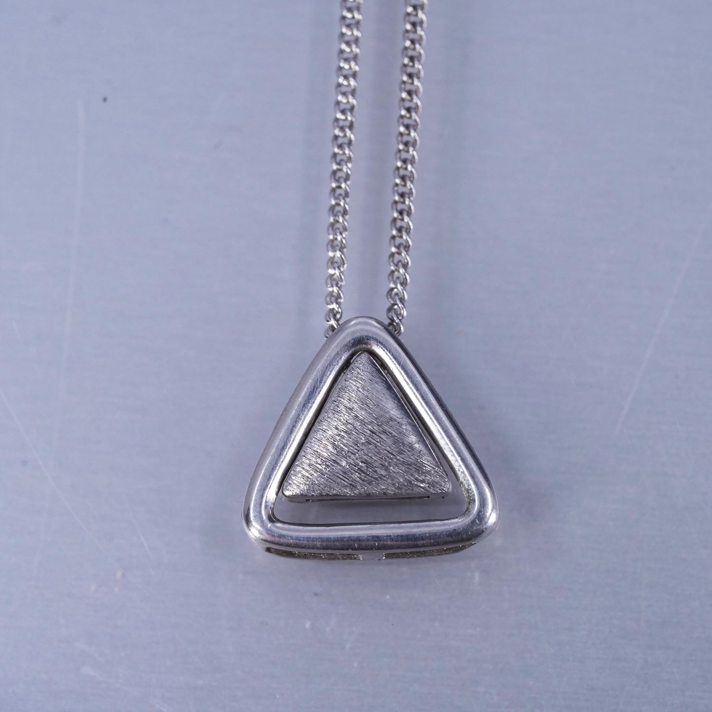 16+1”, vintage Sterling 925 silver curb chain necklace with triangular pendant