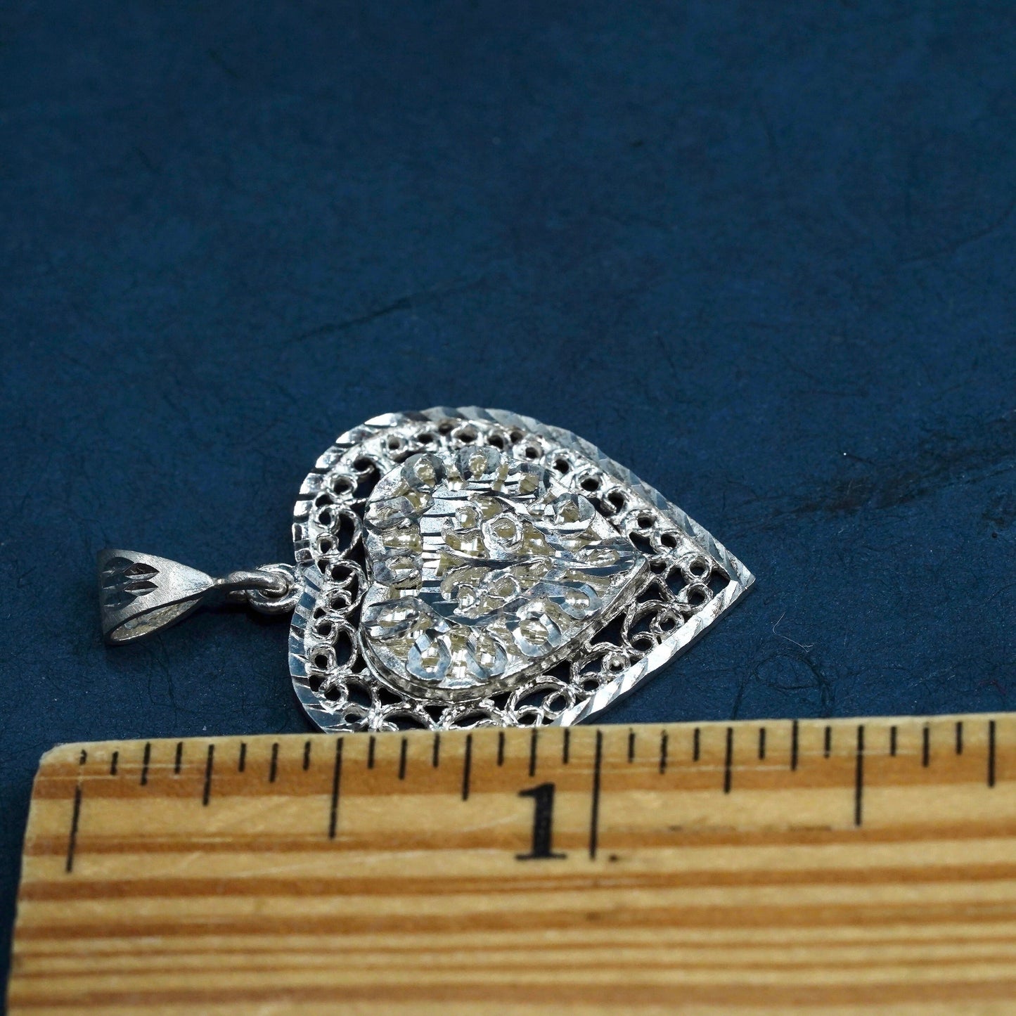 Vintage Sterling silver handmade pendant, 925 silver filigree heart