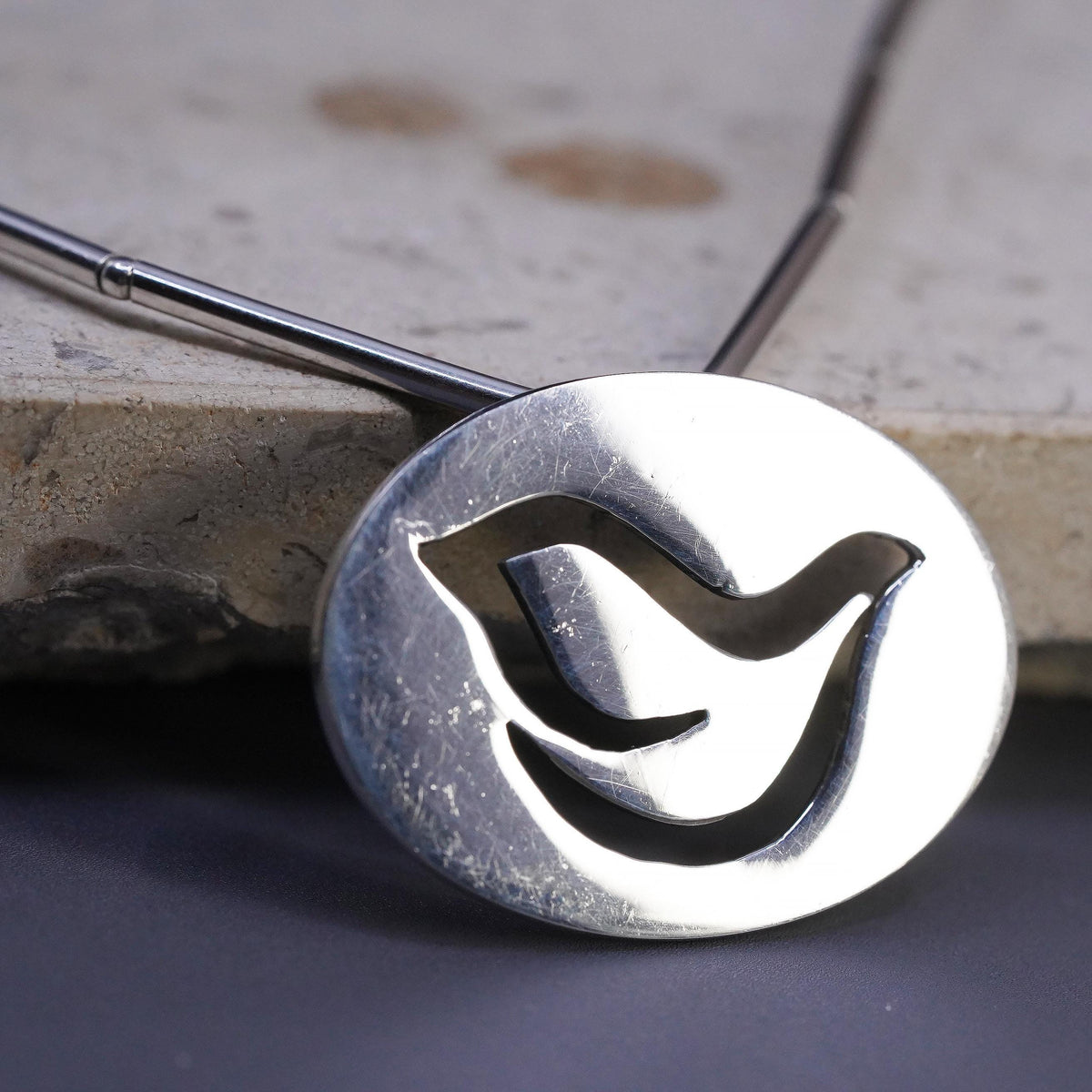 20", Sterling 925 Silver Dove Bird Necklace, Openwork Peace Dove, Oval Pendant