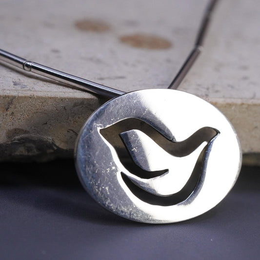 20", Sterling 925 Silver Dove Bird Necklace, Openwork Peace Dove, Oval Pendant
