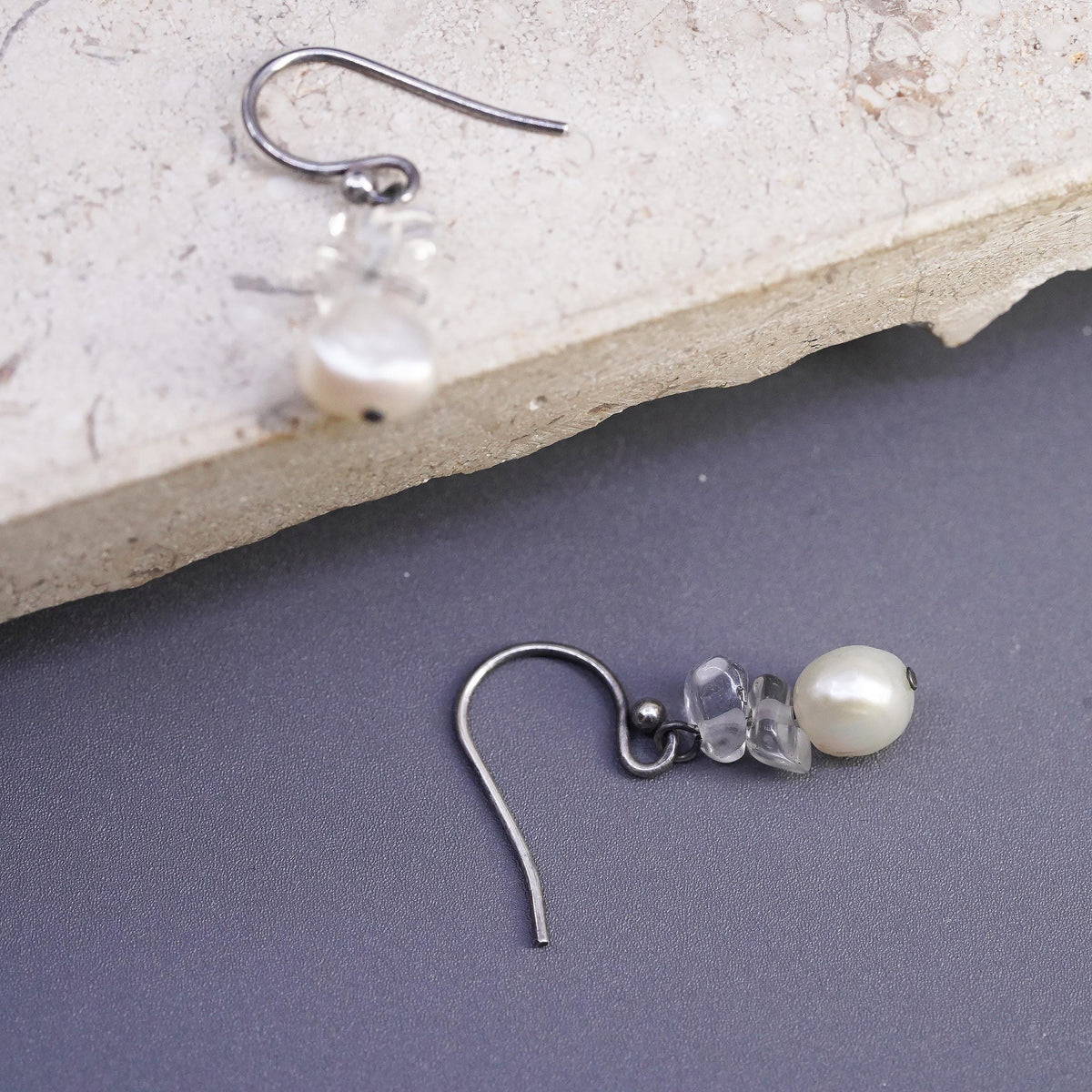 Vintage Sterling 925 silver handmade pearl crystal earrings