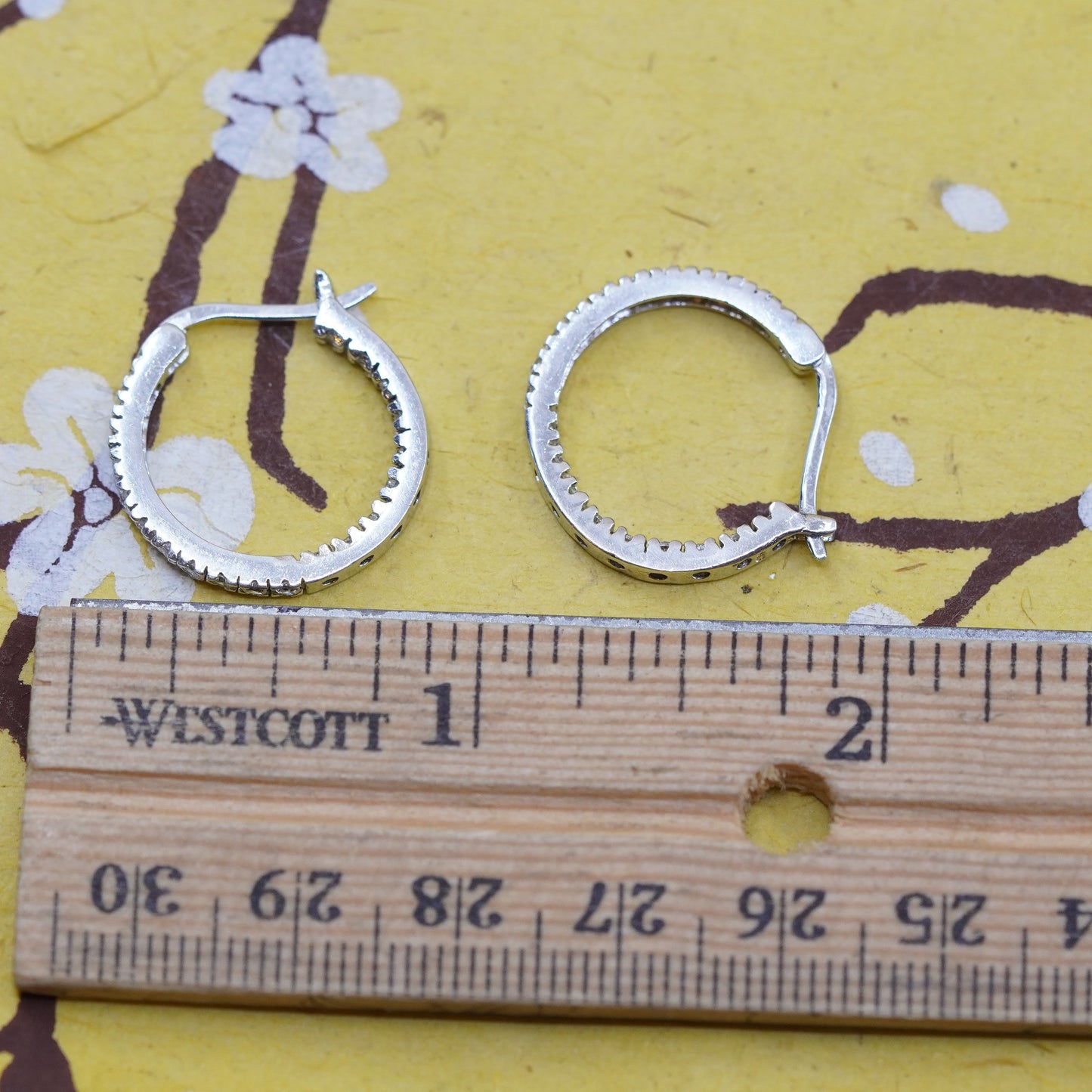 0.75”, Sterling silver handmade earrings, 925 huggie hoops with cluster cz