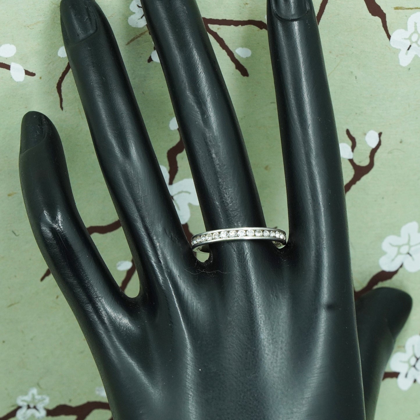 Size 10, vintage sterling 925 silver ring w/ cluster CZ, stackable wedding band