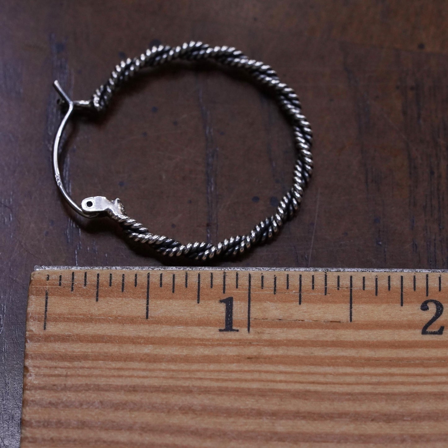 1.25", VTG Italian sterling silver loop single earring, twisted textured hoop