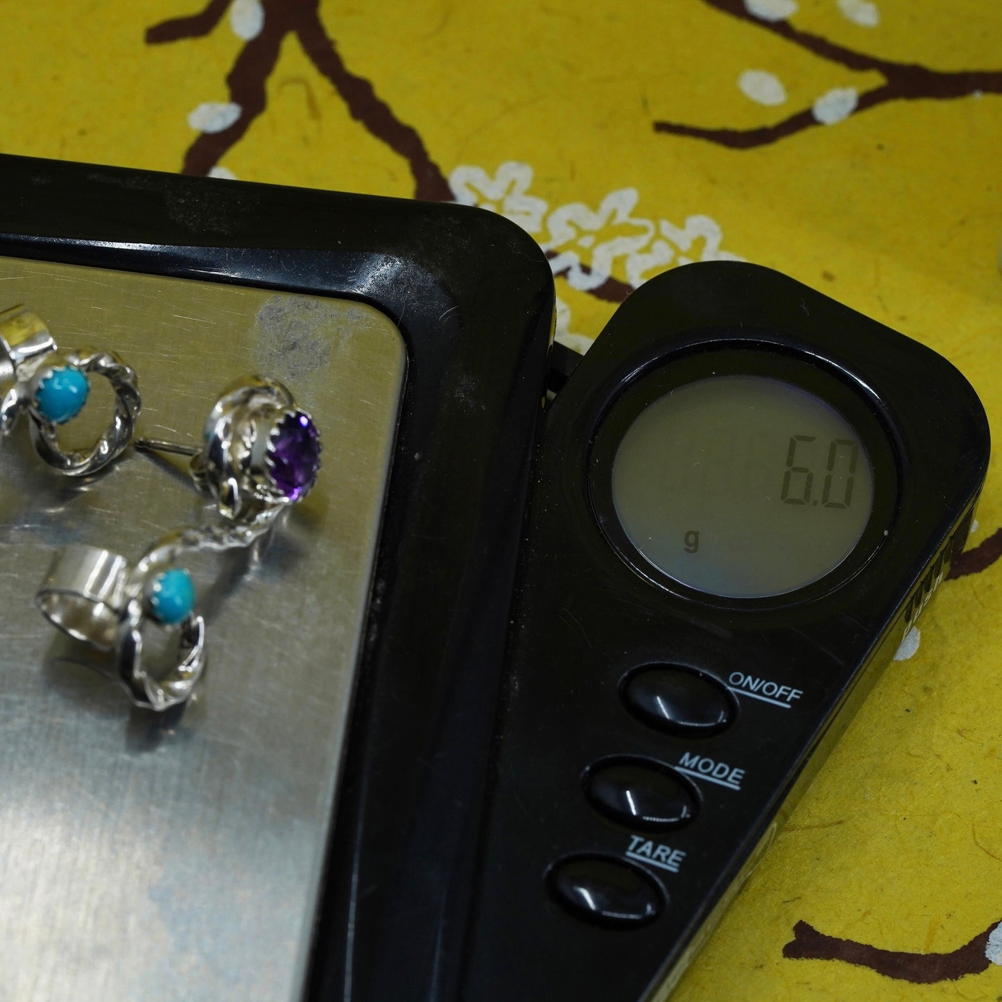 Sterling Silver Native American Earrings, 925 swirly studs turquoise amethyst