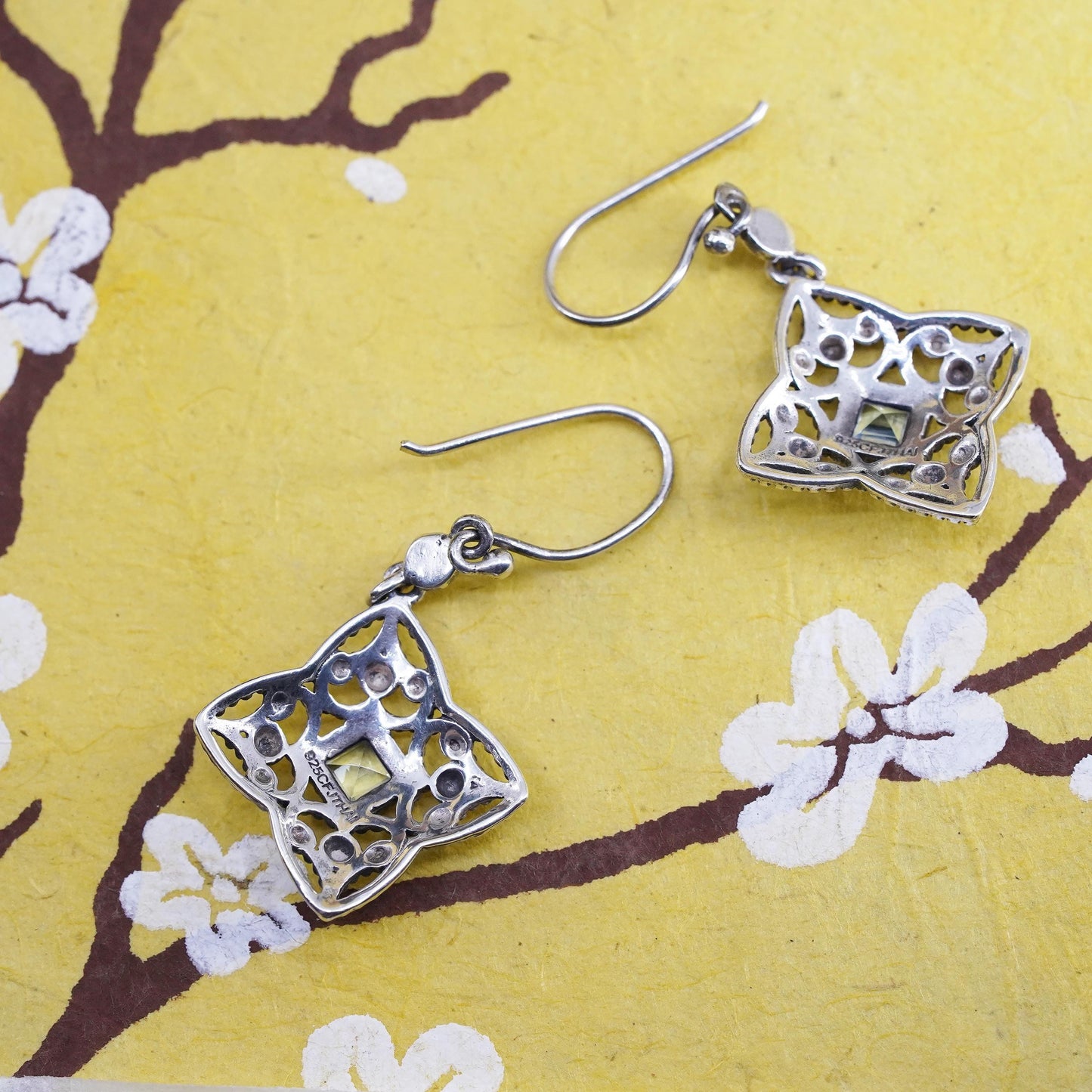 Vintage Sterling silver handmade earrings, 925 beaded dangles with blue topaz
