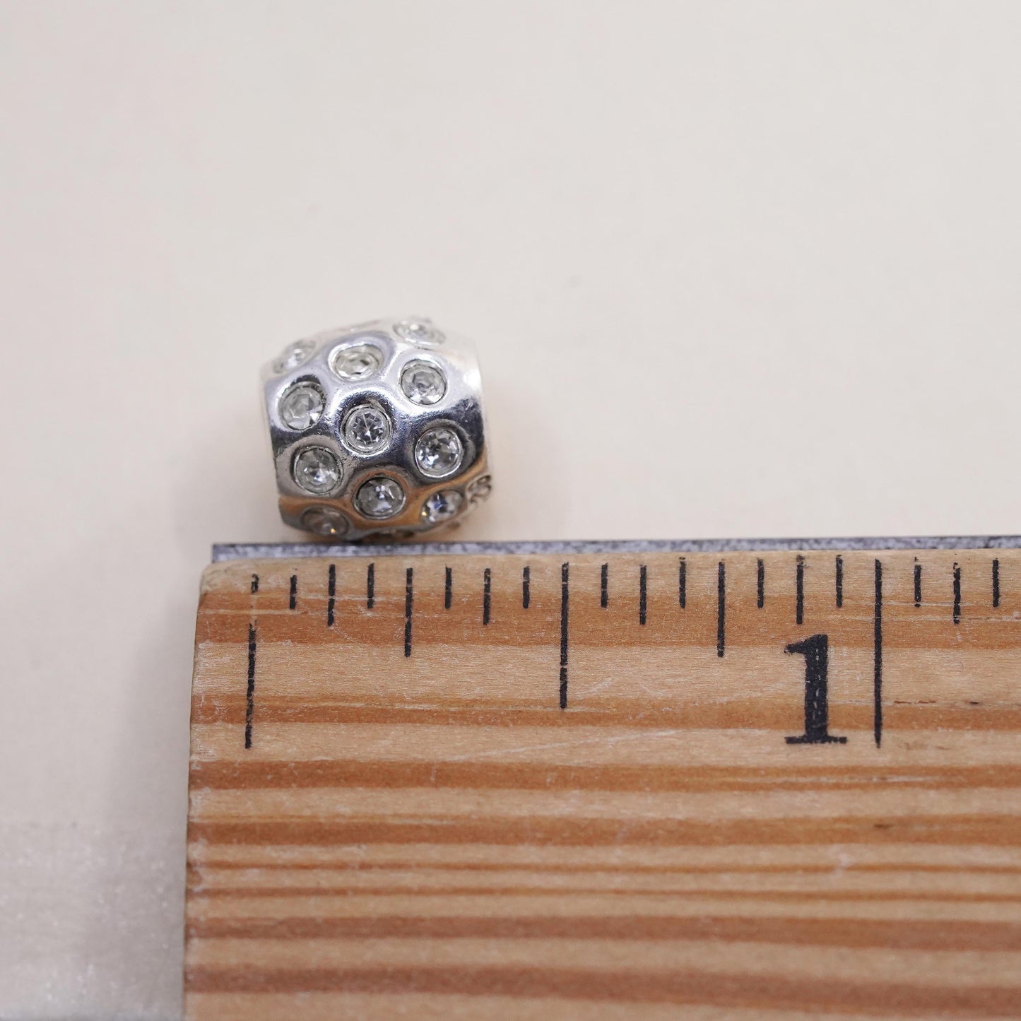 Vintage sterling silver handmade pendant, 925 bead charm with cluster cz