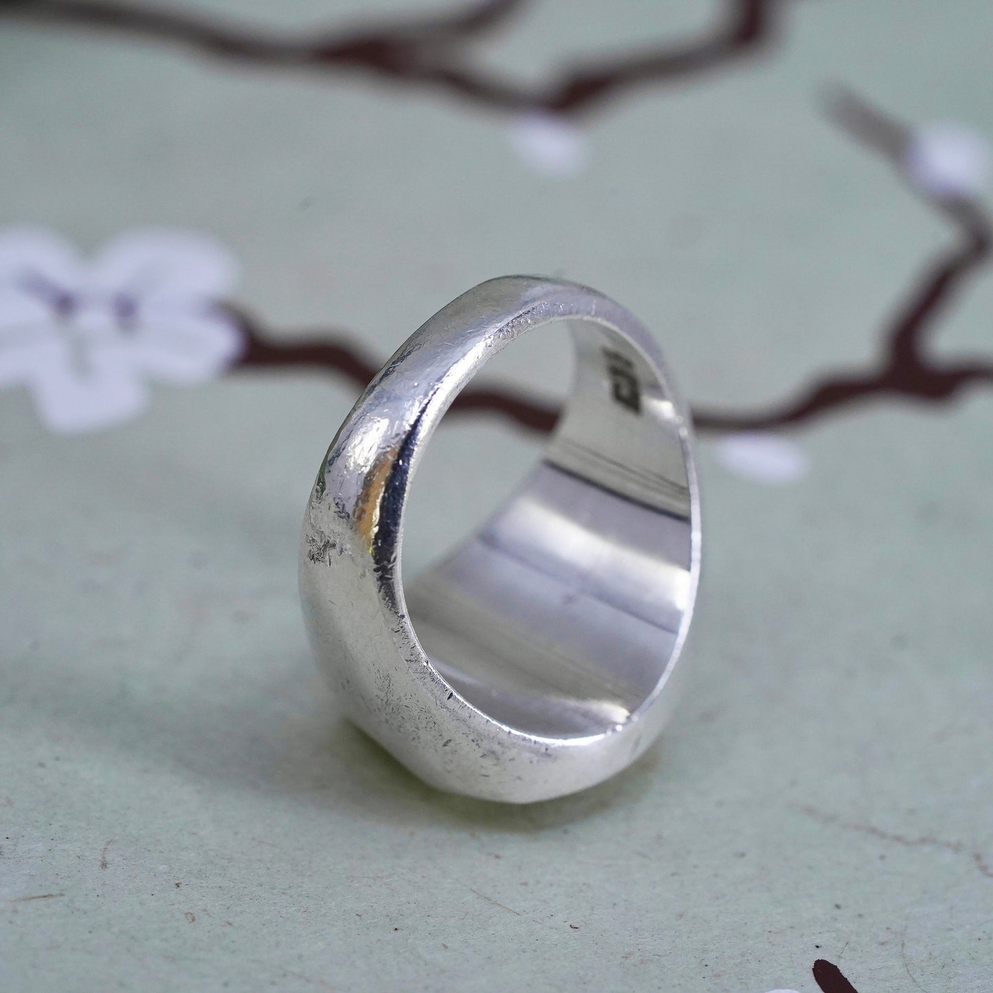 Size 6, vintage sterling silver handmade ribbed ring, Mexico 925 statement band