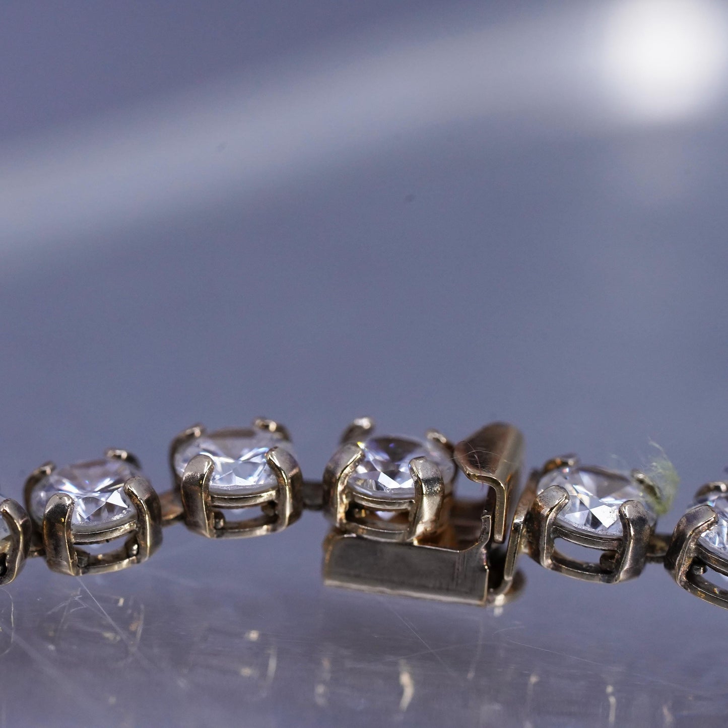7.25", Vintage gold plated Sterling Silver 925 Tennis Bracelet with cluster cz