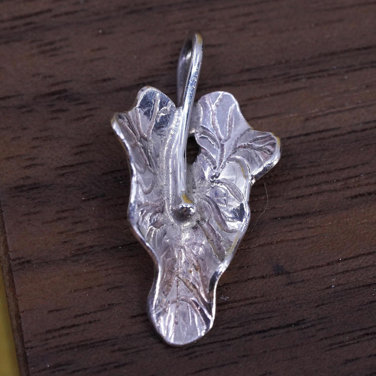 Vintage sterling 925 silver handmade grape leaf pendant