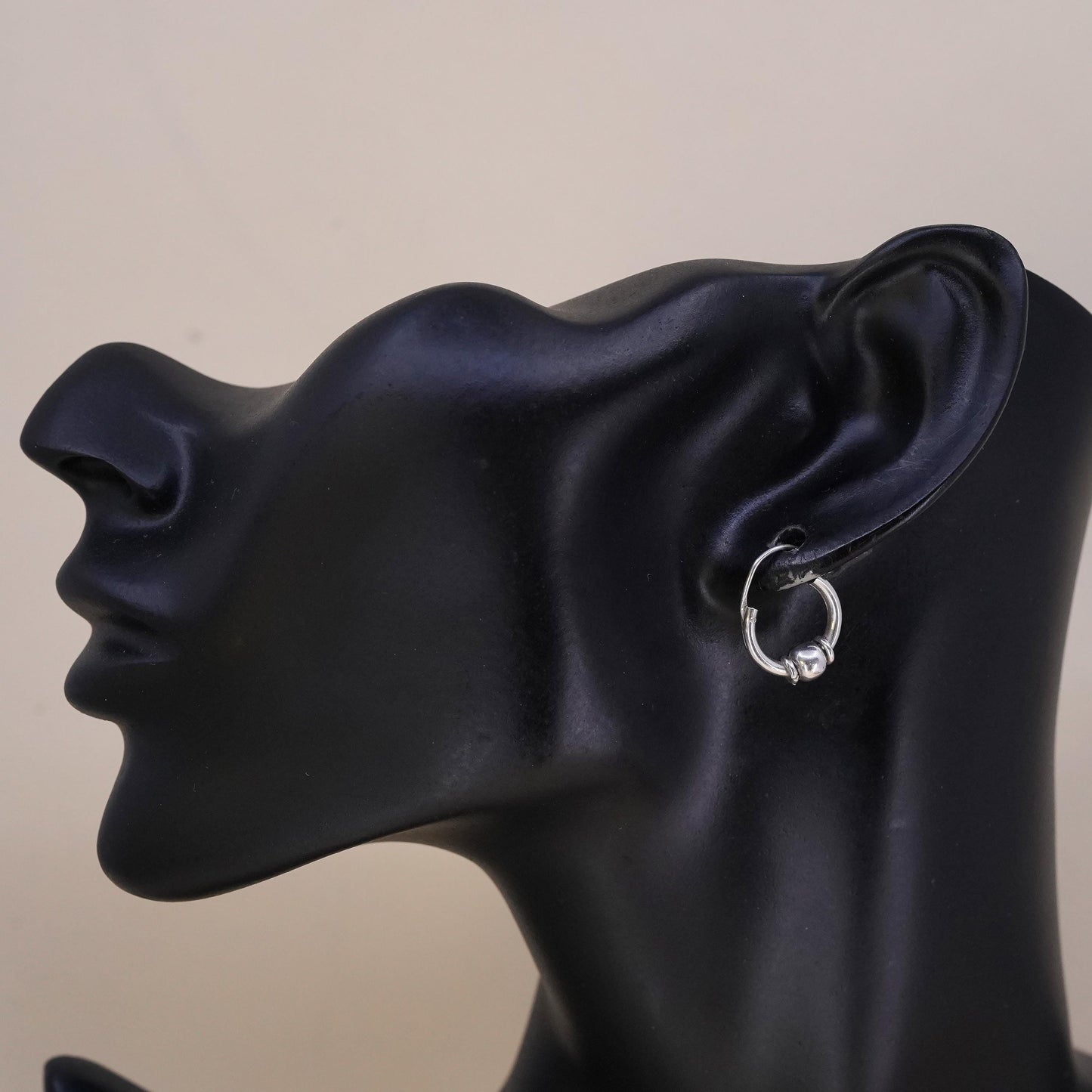 0.5”, Vintage sterling silver single earring, 925 huggie hoop with beads