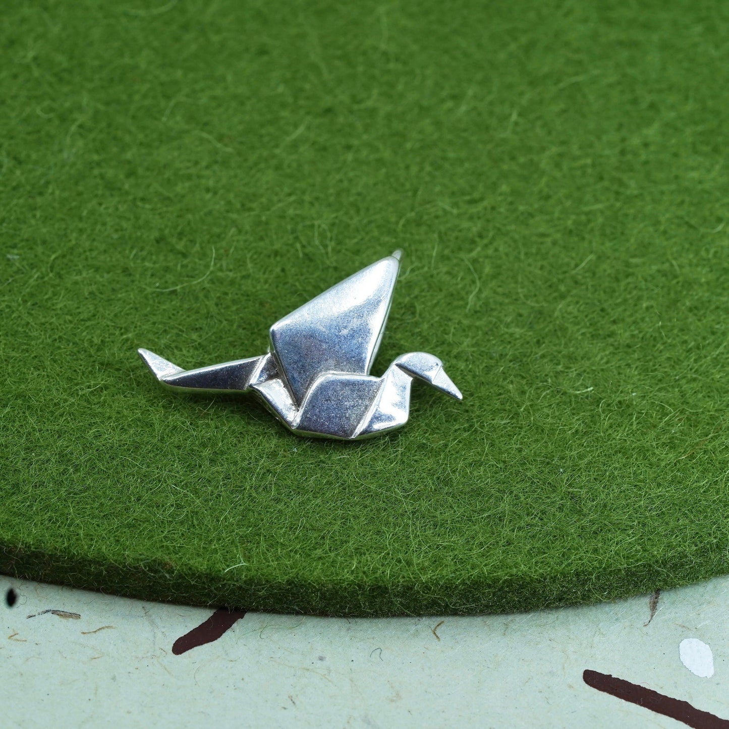 Vintage sterling silver handmade pendant, Modern 925 origami crane