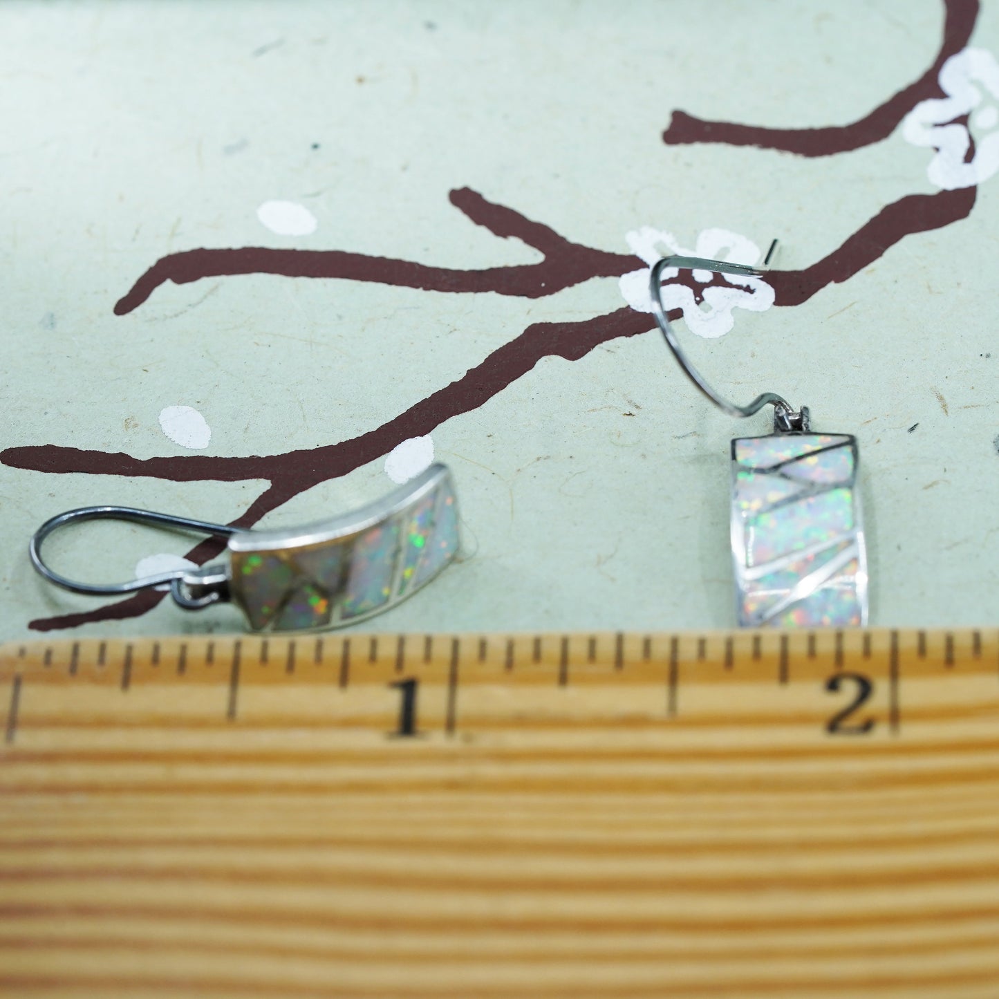 Native American zuni Sterling 925 silver earrings with fire opal inlay