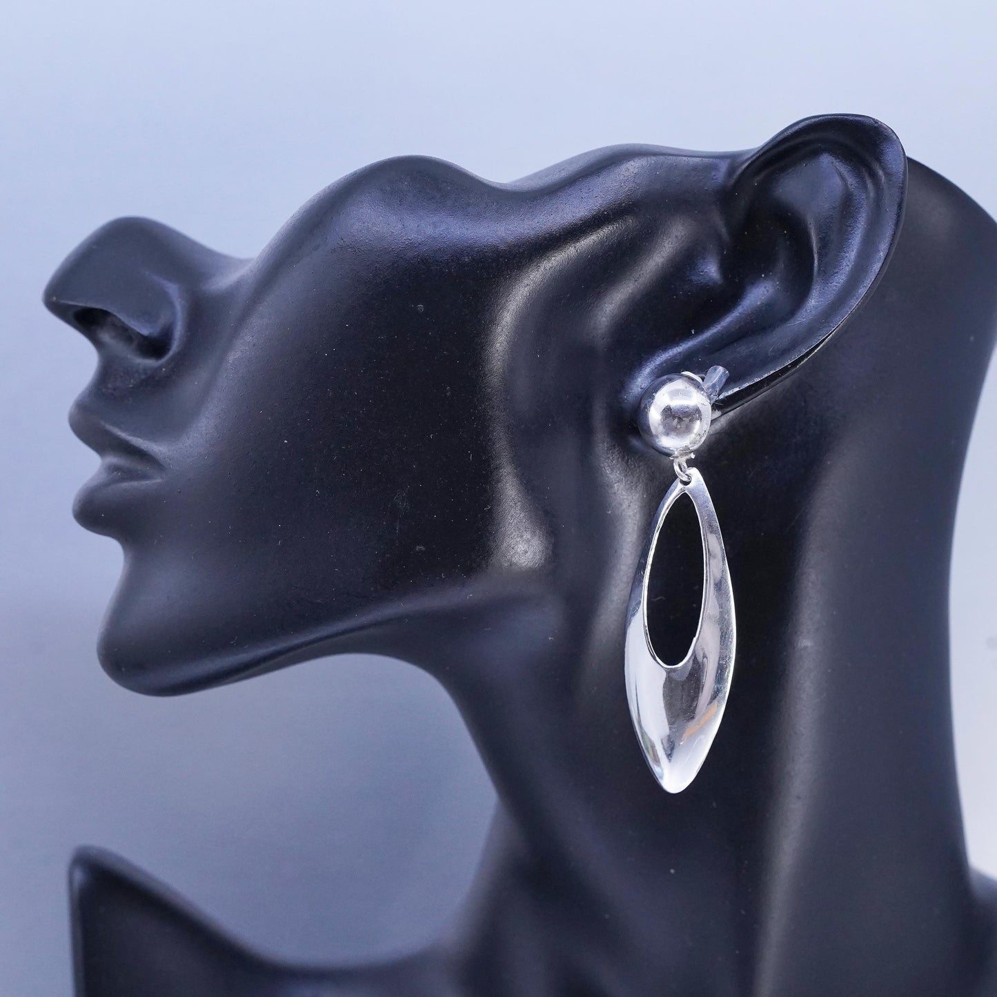 2.5" drop, vintage Sterling silver earrings, modern 925 studs marquise dangles
