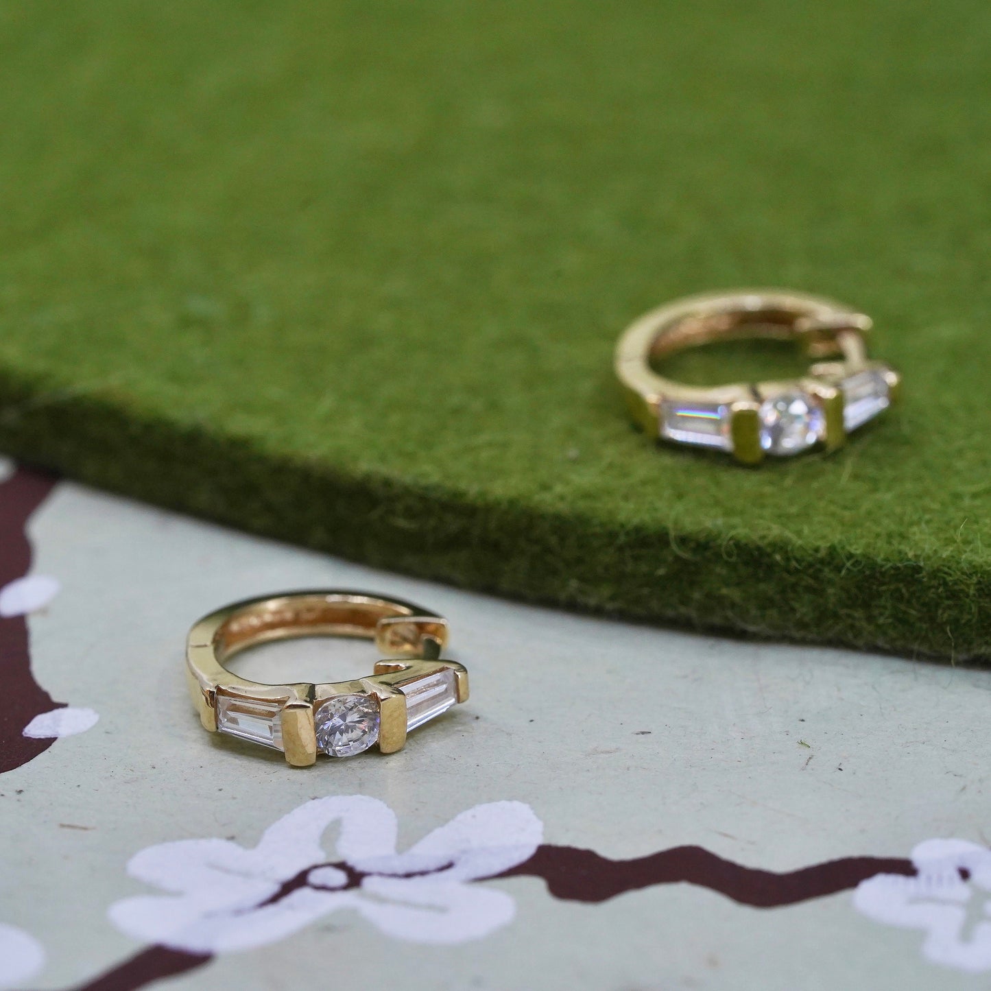 0.5”, Vintage vermeil gold over sterling silver earrings, 925 hoops, huggie cz