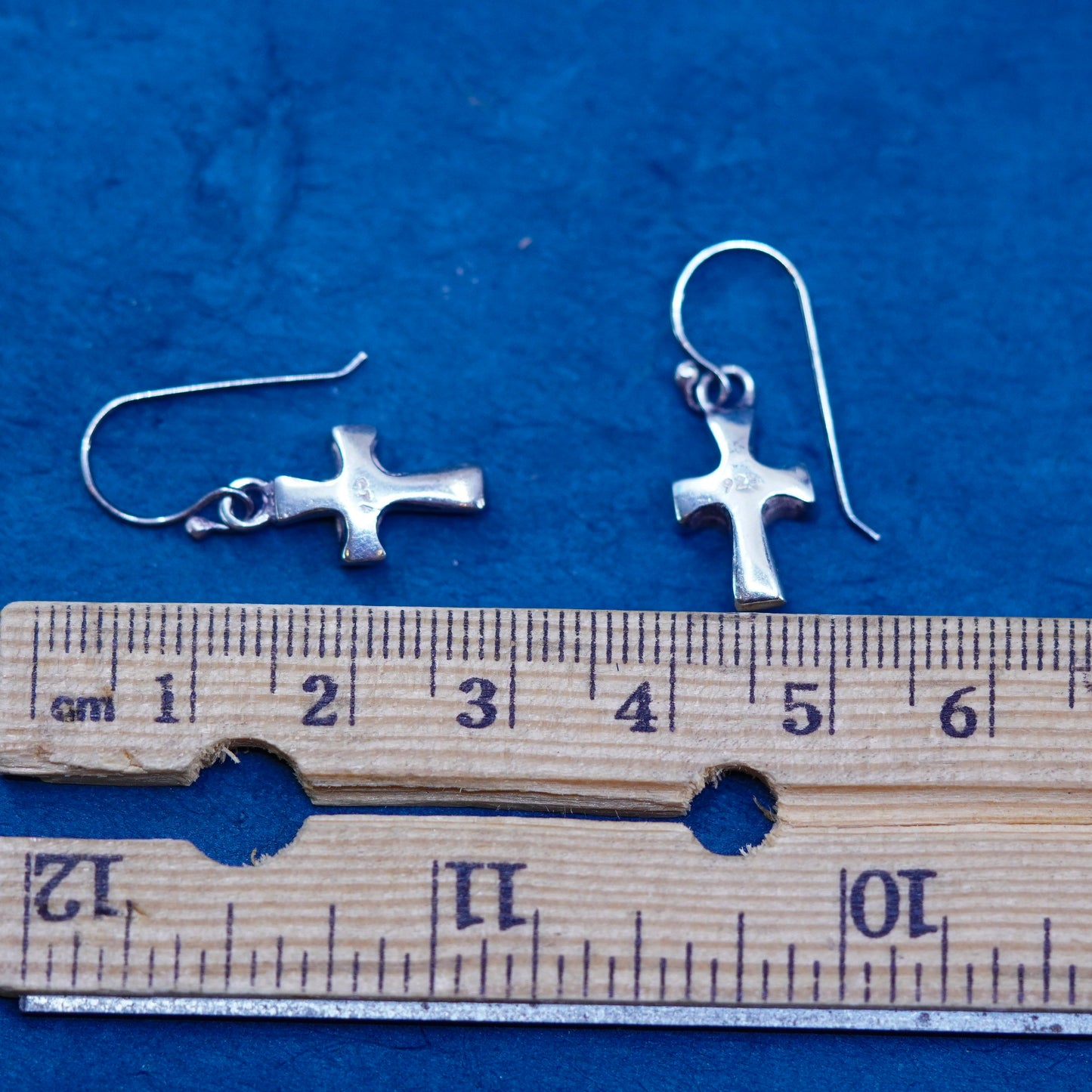 Vintage Sterling silver handmade earrings, solid 925 silver cross drops