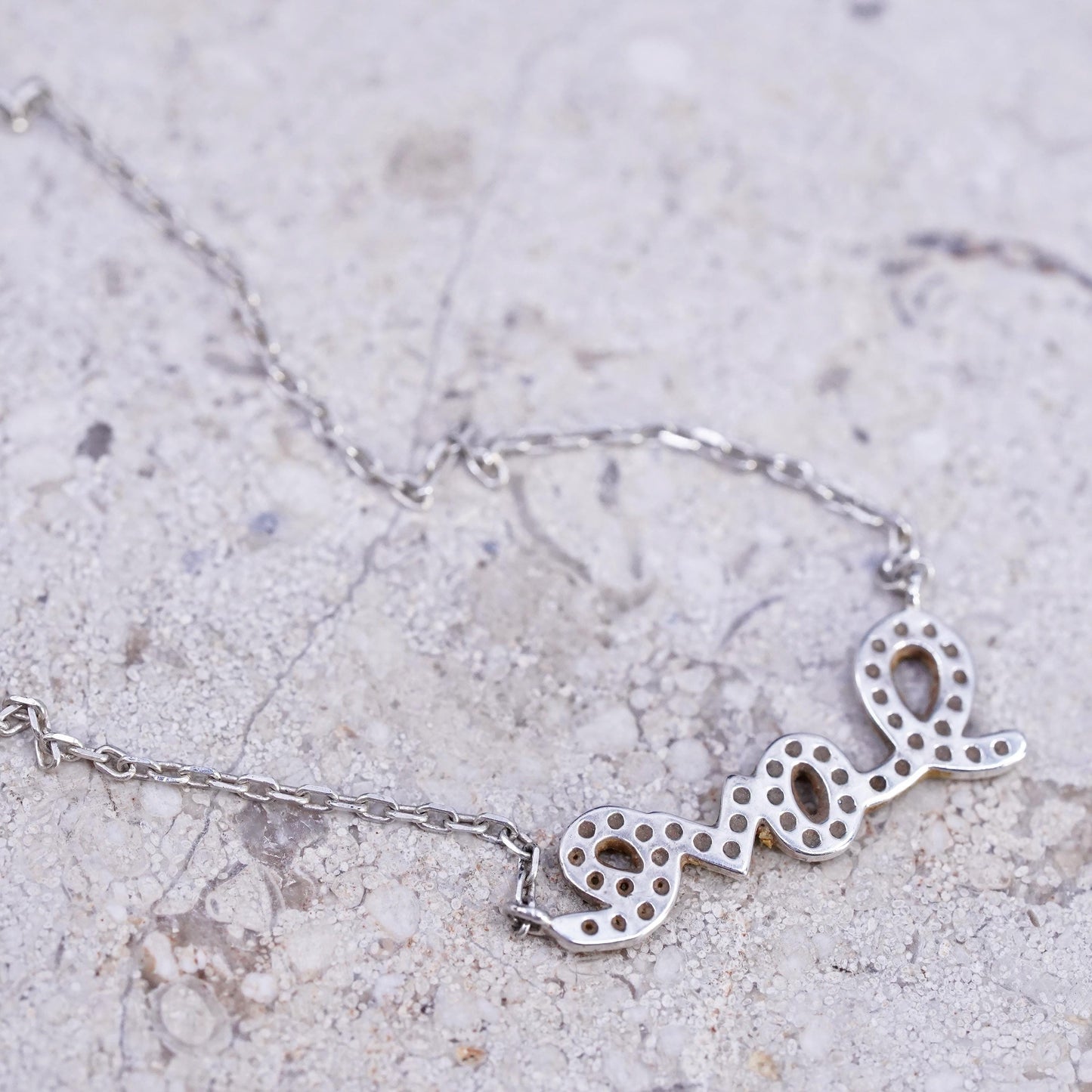 18", vintage Sterling silver handmade necklace, 925 circle chain love pendant