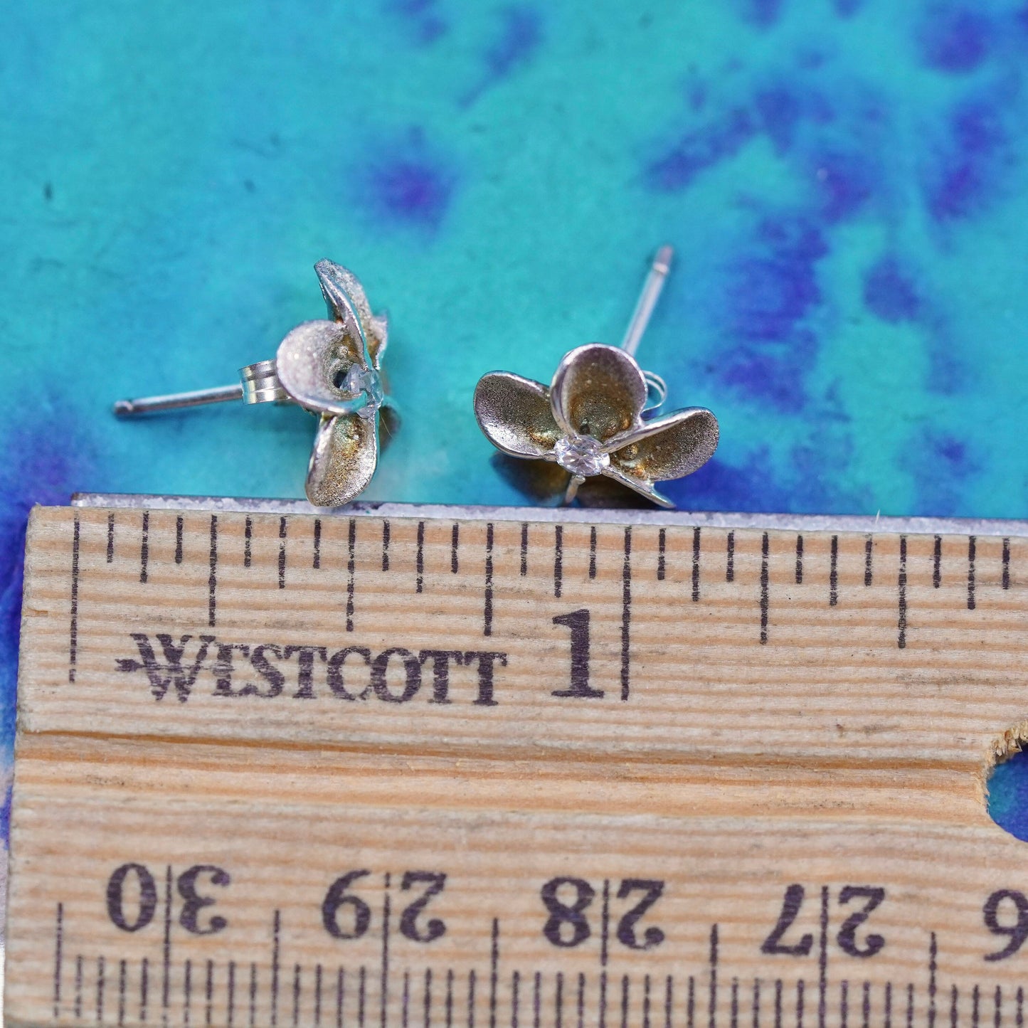 Vintage Sterling silver handmade earrings, 925 plumeria flower studs