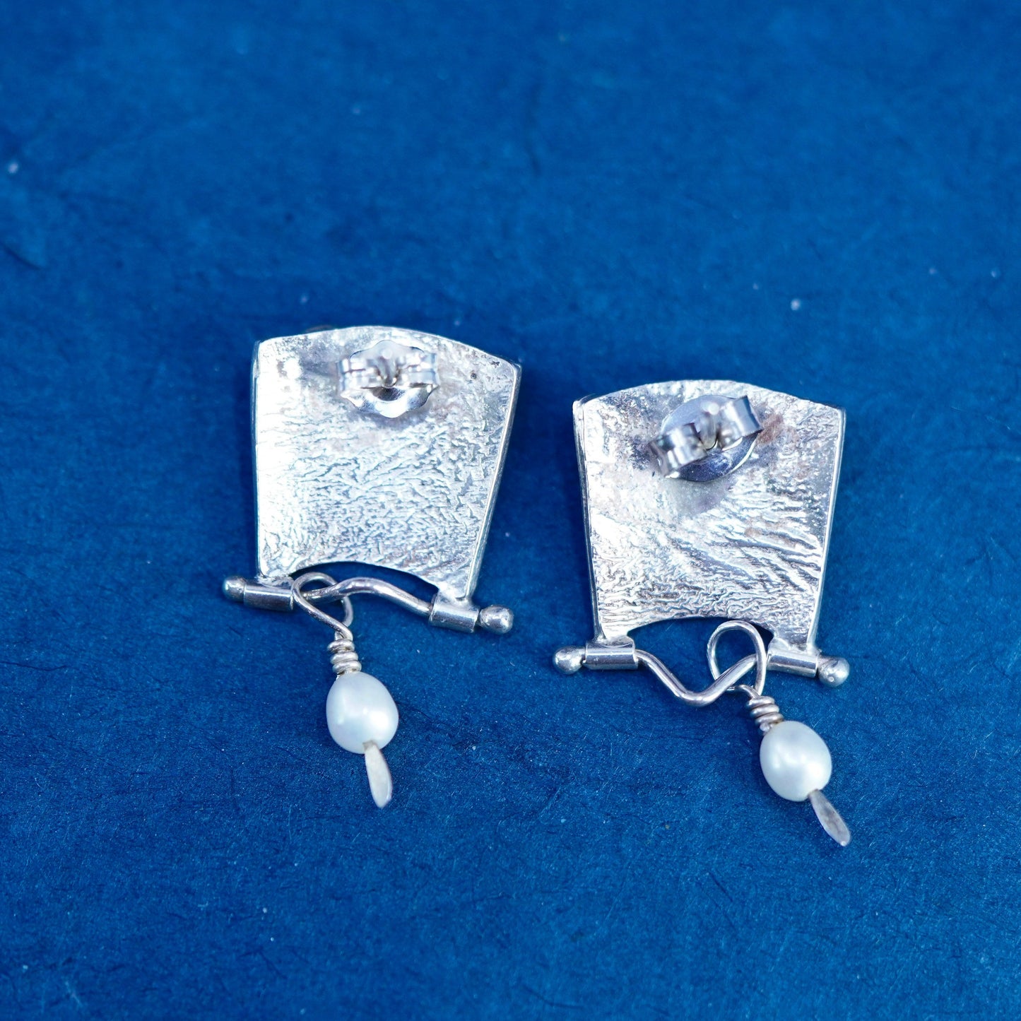 Vintage two tone 14K gold with sterling silver 925 handmade earrings w/ pearls