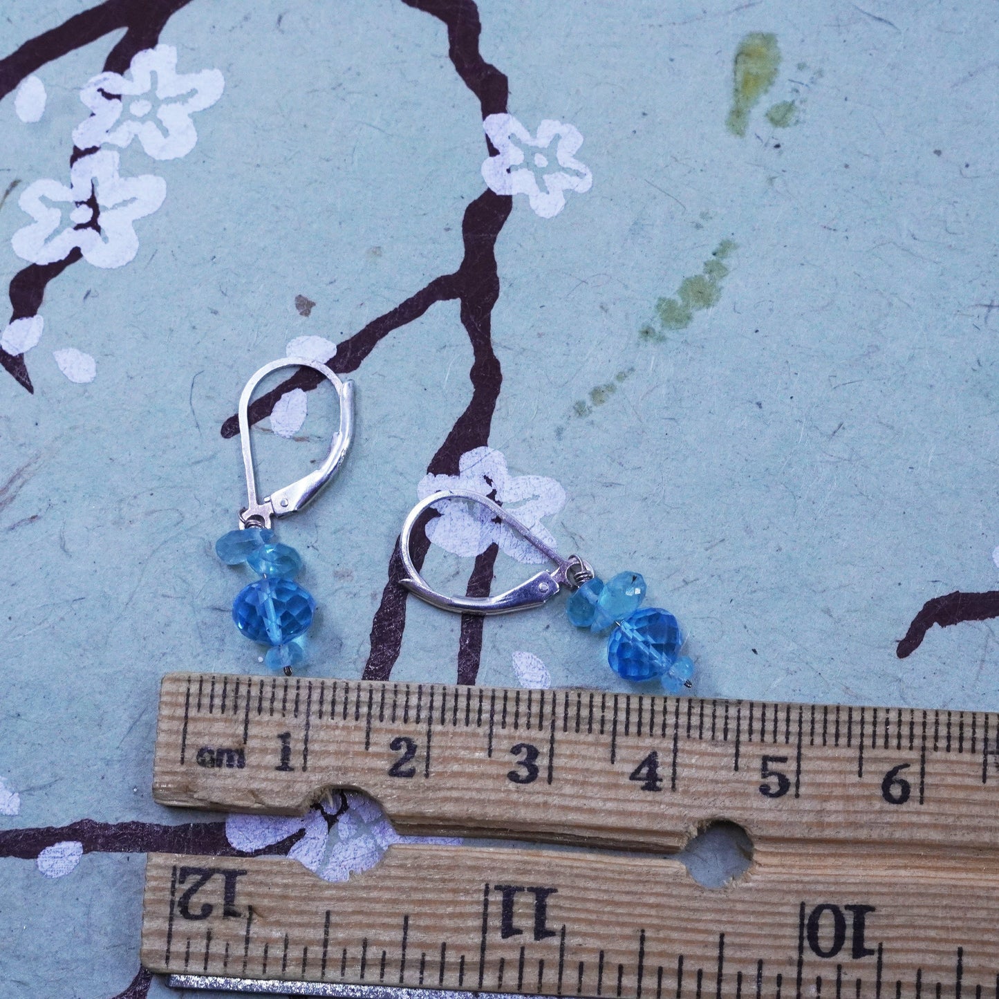 Vintage sterling silver handmade earrings, 925 silver with blue crystal drops