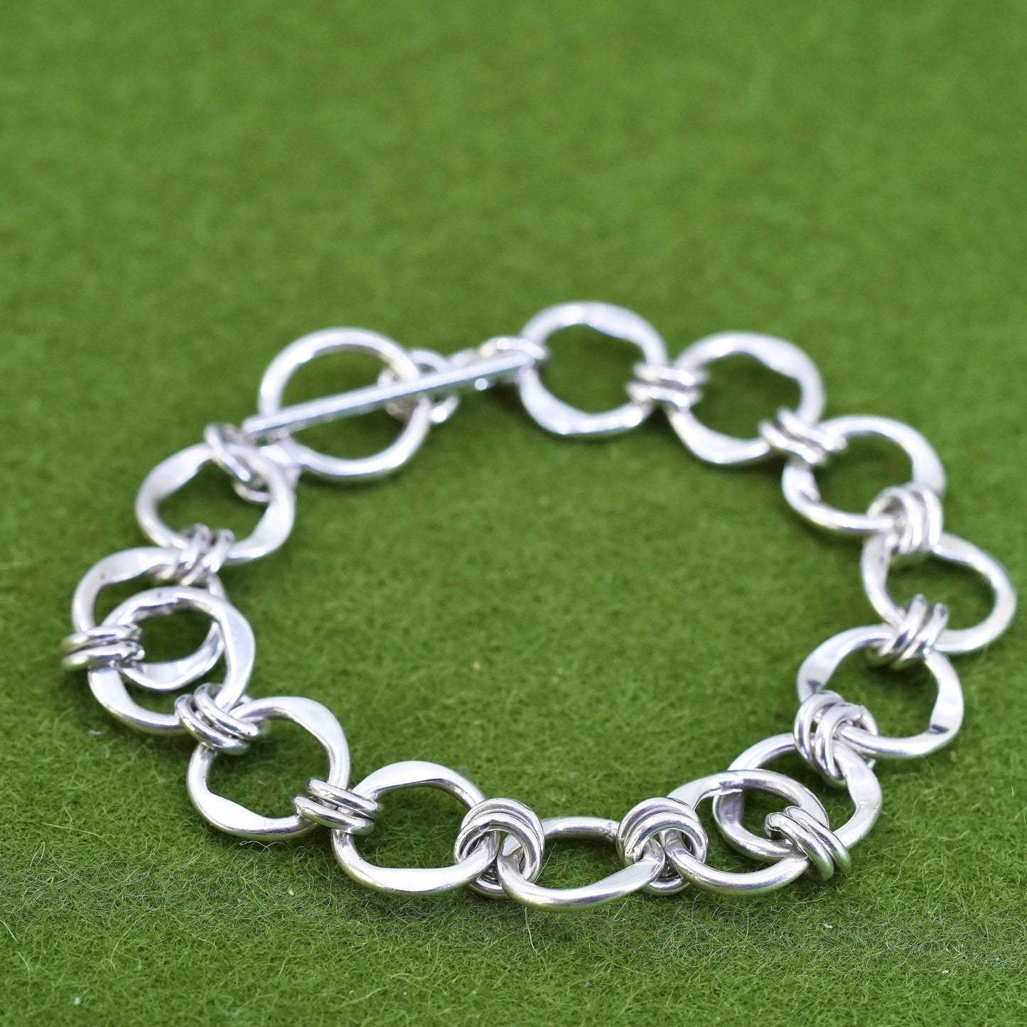 7", Vintage sterling silver charm bracelet, 925 bold circle link chain