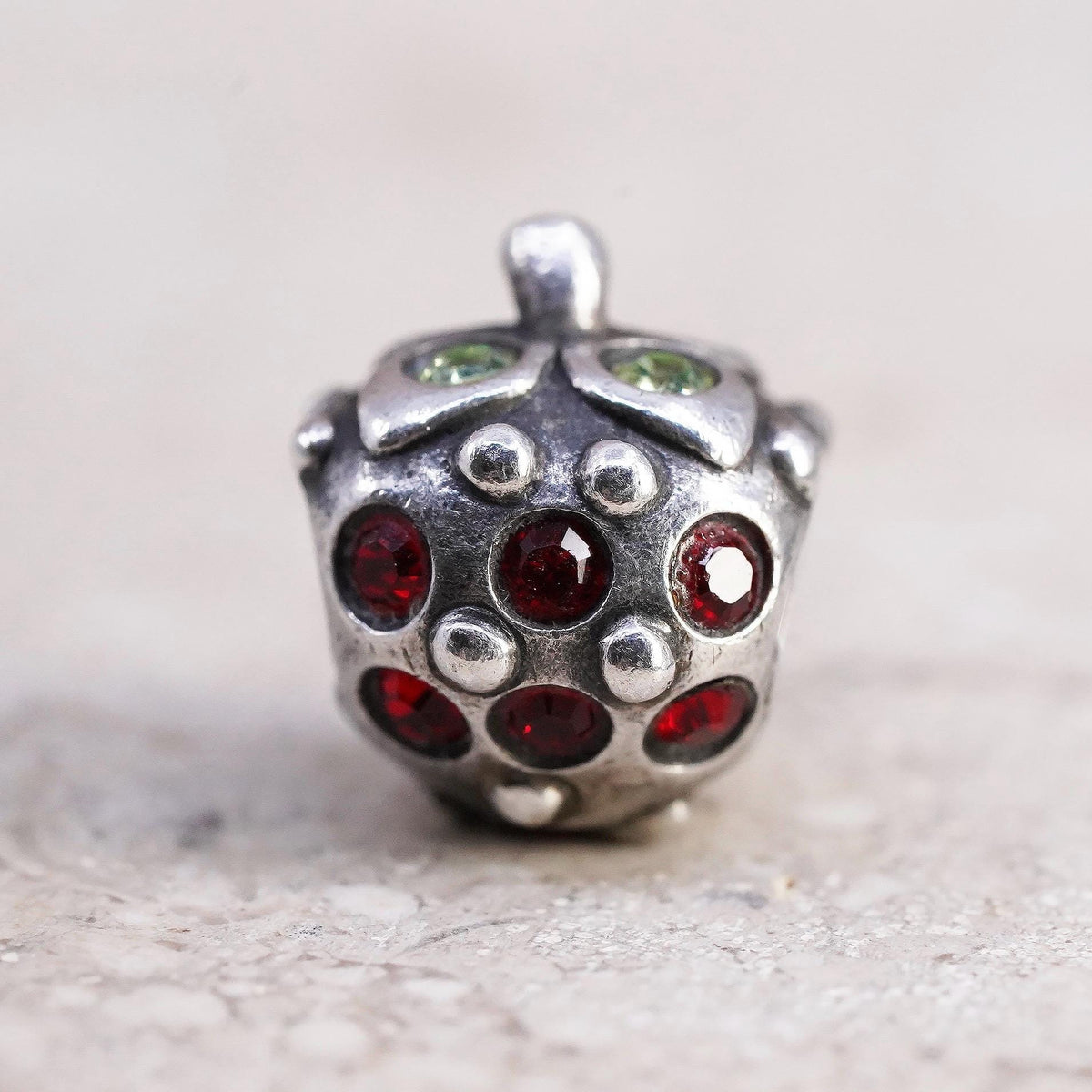 Cham Sterling silver handmade bead pendant, 925 strawberry charm colorful cz